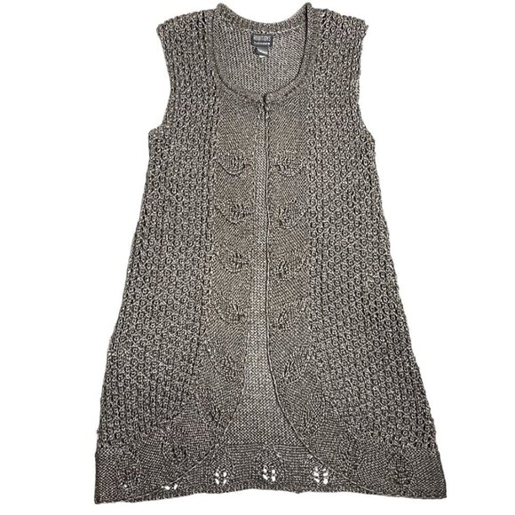 CHICO'S Long Sleeveless Open Tunic Silver Cardigan Vest Size 0 Crochet Pattern - Picture 2 of 12